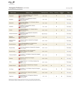 Kanagawa Prefecture List of Stores As of July , 2020