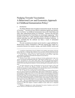 Nudging Towards Vaccination: a Behavioral Law and Economics Approach to Childhood Immunization Policy*