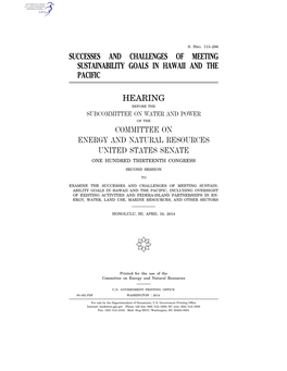 Successes and Challenges of Meeting Sustainability Goals in Hawaii and the Pacific Hearing Committee on Energy and Natural Resou