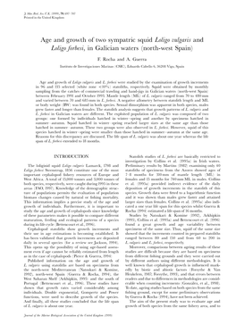 Age and Growth of Two Sympatric Squid Loligo Vulgaris and Loligo Forbesi, in Galician Waters (North-West Spain)