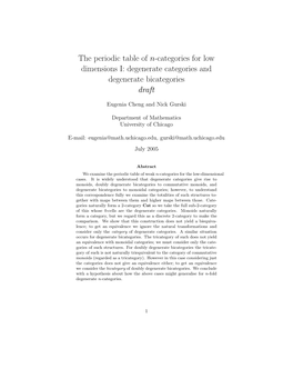 The Periodic Table of N-Categories for Low Dimensions I: Degenerate Categories and Degenerate Bicategories Draft