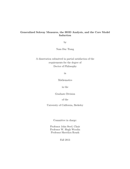 Generalized Solovay Measures, the HOD Analysis, and the Core Model Induction