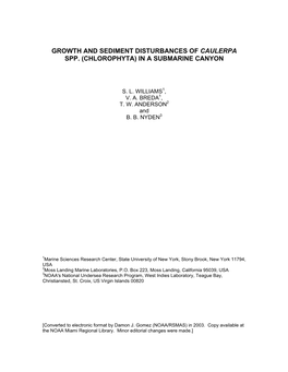 Growth and Sediment Disturbances of Caulerpa Spp