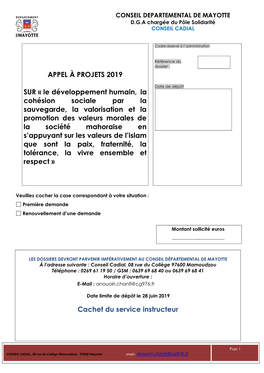 Cachet Du Service Instructeur APPEL À PROJETS 2019