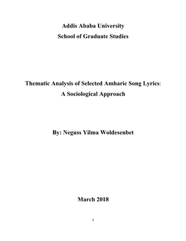 Addis Ababa University School of Graduate Studies Thematic