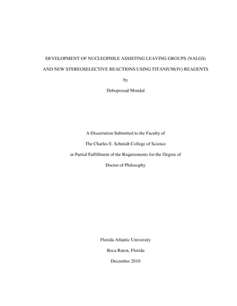 Development of Nucleophile Assisting Leaving Groups (Nalgs)