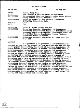 Popullution: a Position Paper on Population. INSTITUTION Environmental Education Center, Oteen, N.C.; Madison County Public Schools' Marshall, N.C