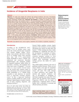 Incidence of Urogenital Neoplasms in India