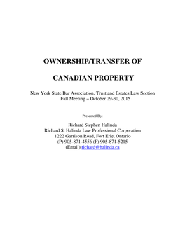 Ownership/Transfer of Canadian Property