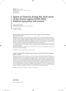 Sports in Valencia During the Early Years of the Franco Regime (1939-1945)