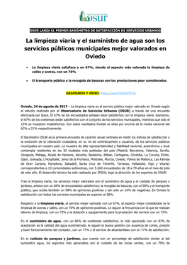 La Limpieza Viaria Y El Suministro De Agua Son Los Servicios Públicos Municipales Mejor Valorados En Oviedo