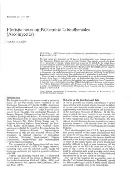 Floristic Notes on Palaearctic Laboulbeniales (Ascomycetes)