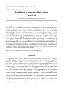 Cranial Kinesis in Lepidosaurs: Skulls in Motion