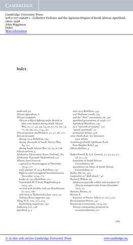 Collective Violence and the Agrarian Origins of South African Apartheid, 1900–1948 John Higginson Index More Information