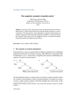 The Anaphoric Semantics of Partial Control ∗