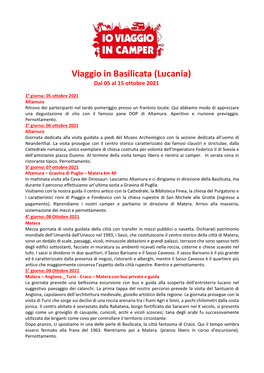 Viaggio in Basilicata (Lucania) Dal 05 Al 15 Ottobre 2021