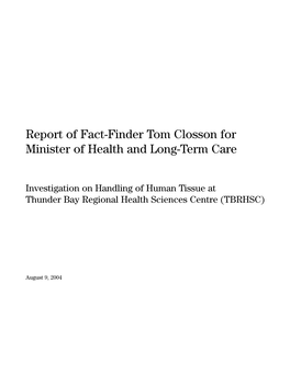 Report of Fact-Finder Tom Closson for Minister of Health and Long-Term Care