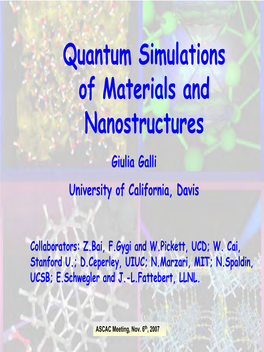 Ab-Initio Molecular Dynamics; Monte Carlo