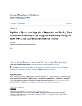 Psychiatric Symptomatology, Mood Regulation