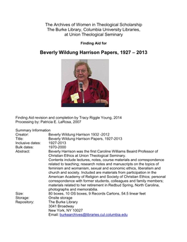 AWTS: Beverly Wildung Harrison Papers, 1927-2013