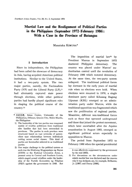 Martial Law and the Realignment of Political Parties in the Philippines (September 1972-February 1986): with a Case in the Province of Batangas