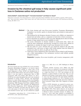 Invasion by the Chestnut Gall Wasp in Italy Causes Significant Yield Loss In