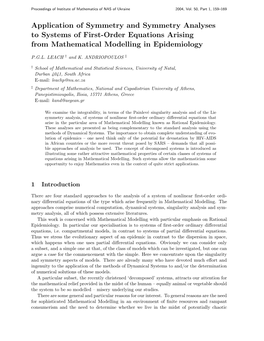 Application of Symmetry and Symmetry Analyses to Systems of First-Order Equations Arising from Mathematical Modelling in Epidemiology