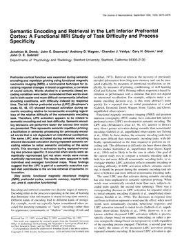 Semantic Encoding and Retrieval in the Left Inferior Prefrontal Cortex: a Functional MRI Study of Task Difficulty and Process Specificity