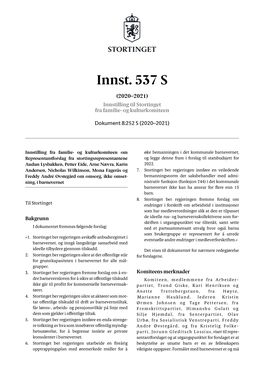 Innst. 537 S (2020–2021) Innstilling Til Stortinget Fra Familie- Og Kulturkomiteen