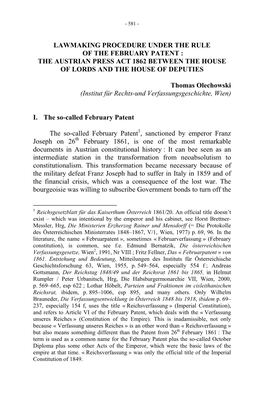 The Austrian Press Act 1862 Between the House of Lords and the House of Deputies