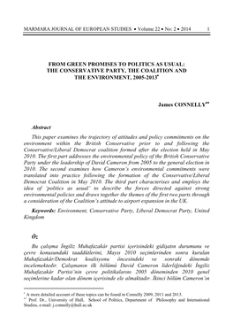 From Green Promises to Politics As Usual: the Conservative Party, the Coalition and the Environment, 2005-2013