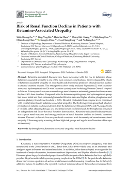 Risk of Renal Function Decline in Patients with Ketamine-Associated Uropathy