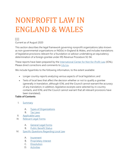 Nonprofit Law in England & Wales