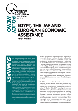 EGYPT, the IMF and EUROPEAN ECONOMIC ASSISTANCE Farah Halime
