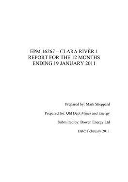 Epm 16267 – Clara River 1 Report for the 12 Months Ending 19 January 2011