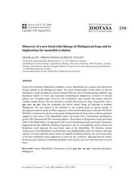 Zootaxa 1334: 27–43 (2006) ISSN 1175-5326 (Print Edition) ZOOTAXA 1334 Copyright © 2006 Magnolia Press ISSN 1175-5334 (Online Edition)