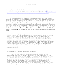 KA NUPEPA KUOKOA Ka Nupepa Kuokoa, the Hawaiian Language