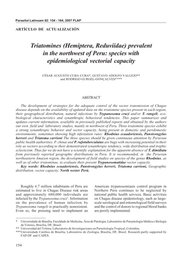 Triatomines (Hemiptera, Reduviidae) Prevalent in the Northwest of Peru: Species with Epidemiological Vectorial Capacity