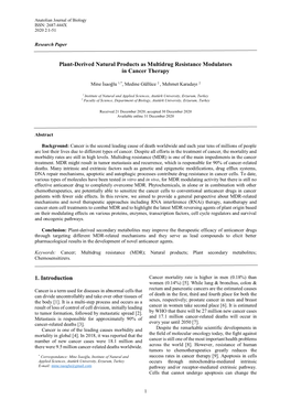 Plant-Derived Natural Products As Multidrug Resistance Modulators in Cancer Therapy