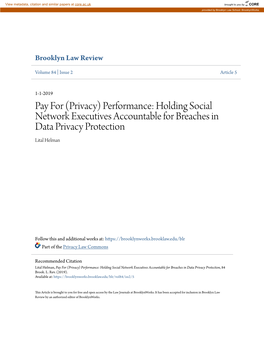 Holding Social Network Executives Accountable for Breaches in Data Privacy Protection Lital Helman