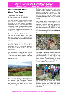 Wyre Forest U3A Geology Group Information Sheet 3 LICKEY HILLS October 2012