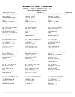 Malankara Mar Thoma Syrian Church SABHA PRATHINIDHI MANDALAM 2017 - 2020 Address List of Mandalam Members Report Date: 31/08/2017 DIOCESE - ALL Page 1 of 46