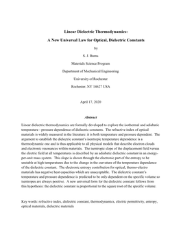 Linear Dielectric Thermodynamics