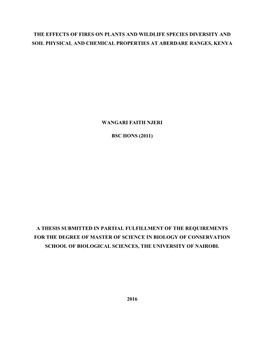 The Effects of Fires on Plants and Wildlife Species Diversity and Soil Physical and Chemical Properties at Aberdare Ranges, Kenya