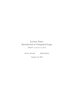 Lecture Notes: Introduction to Categorical Logic