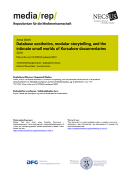 Database Aesthetics, Modular Storytelling, and the Intimate Small Worlds of Korsakow Documentaries 2016