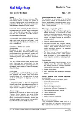 Guidance Note 1.08, Box Girder Bridges