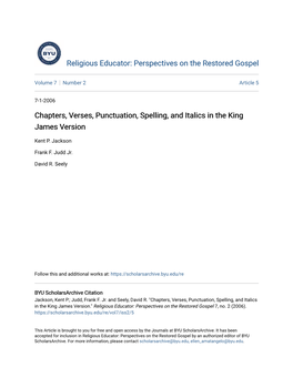 Chapters, Verses, Punctuation, Spelling, and Italics in the King James Version