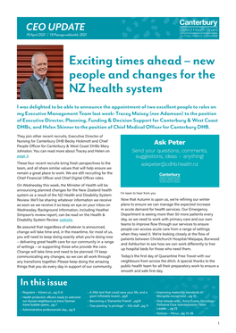 Exciting Times Ahead – New People and Changes for the NZ Health System