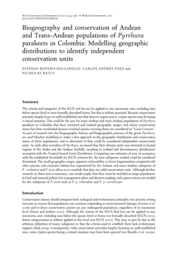 Biogeography and Conservation of Andean and Trans-Andean